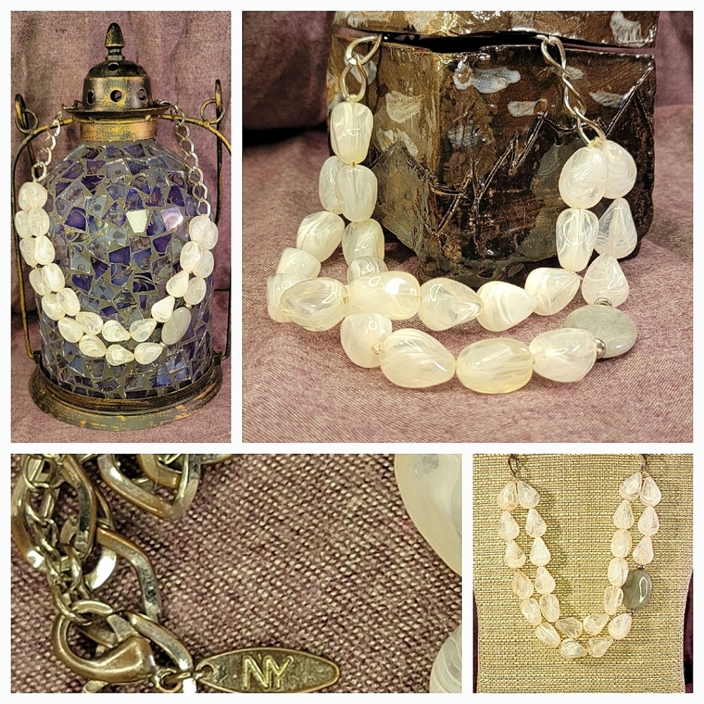 Heavy pearl colored stone necklace by NY